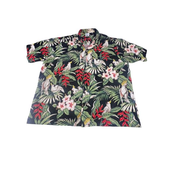 Hana Fashion Hawaiian Tropical Black Button-Up Shirt 3XL Parrot Cotton Mens - Picture 1 of 5